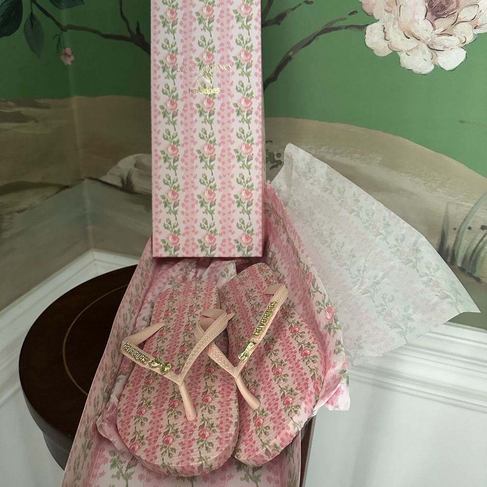 Love Shack Fancy Havaianas Pink Floral Flip Flops